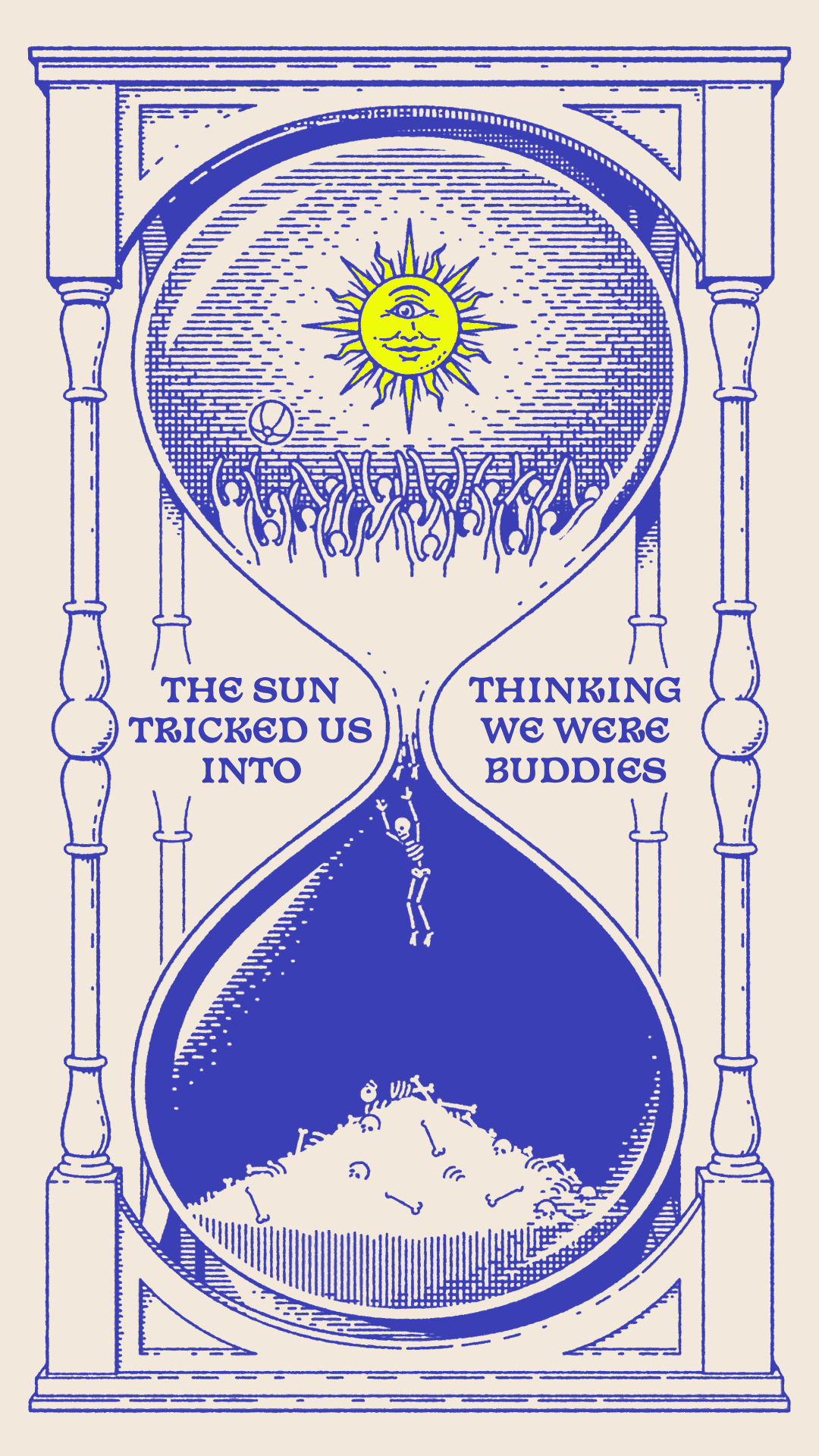 Evil Ray sunscreen ad positing the sun as man's eternal enemy, in a faux-occult style.