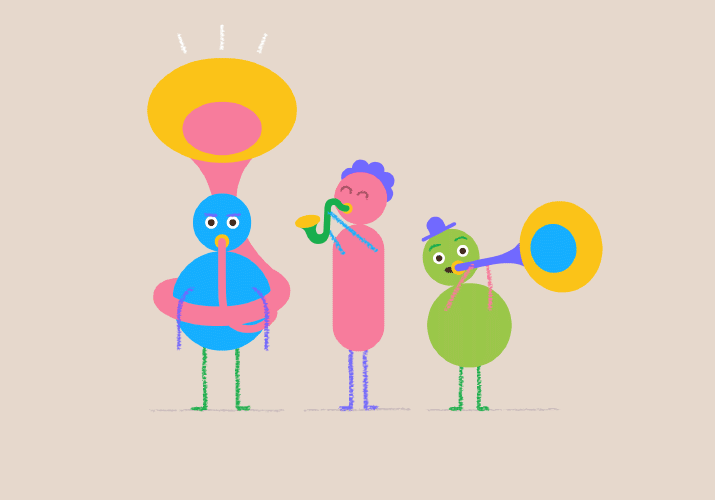 Mooski teambuilding program - loop of simple cartoon brass band