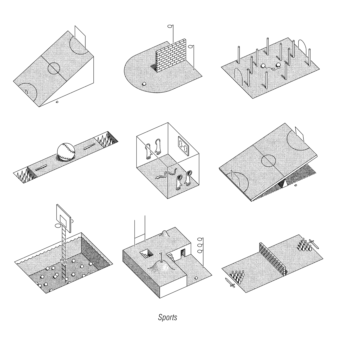 Diagram of various absurd fictional sports
