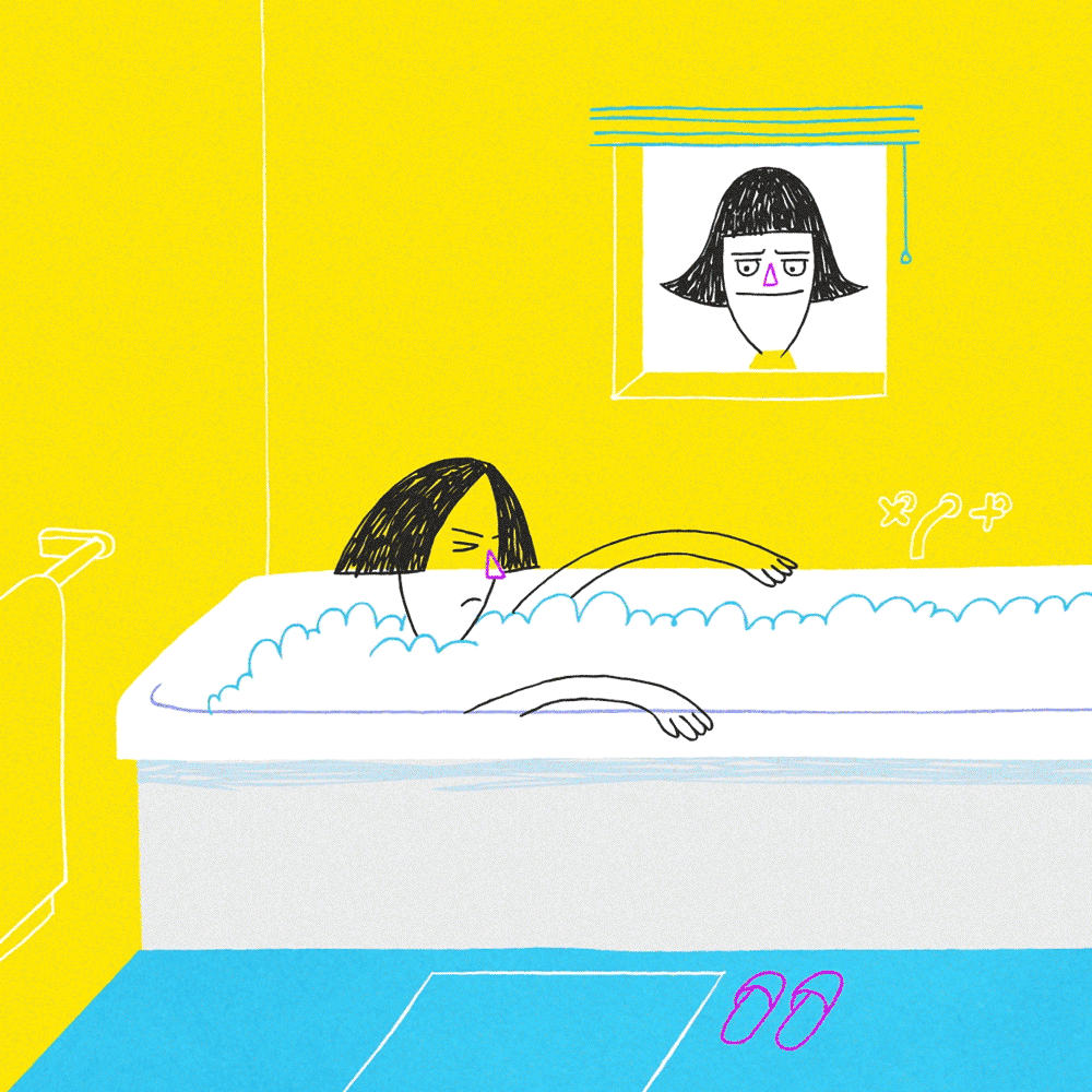 Lady bobsleighing in the bath