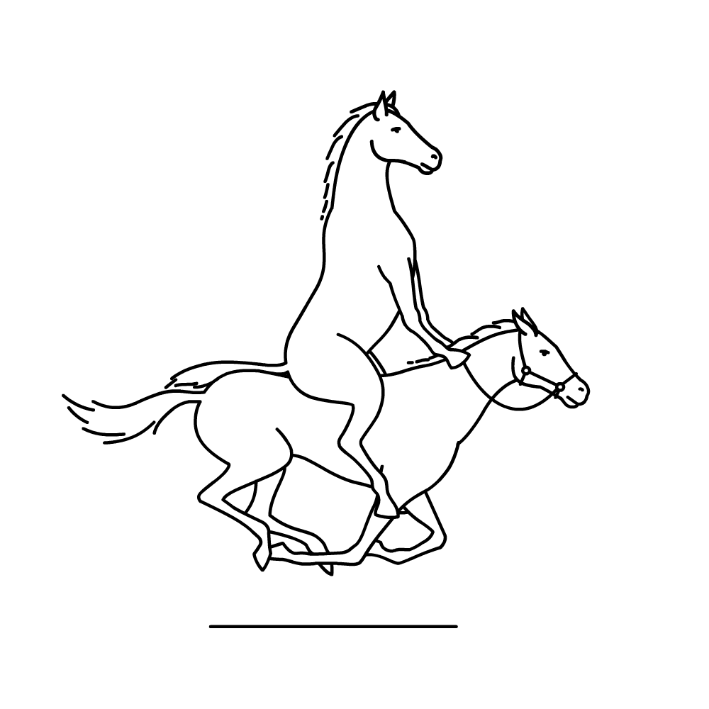 Animation of a horse riding another horse